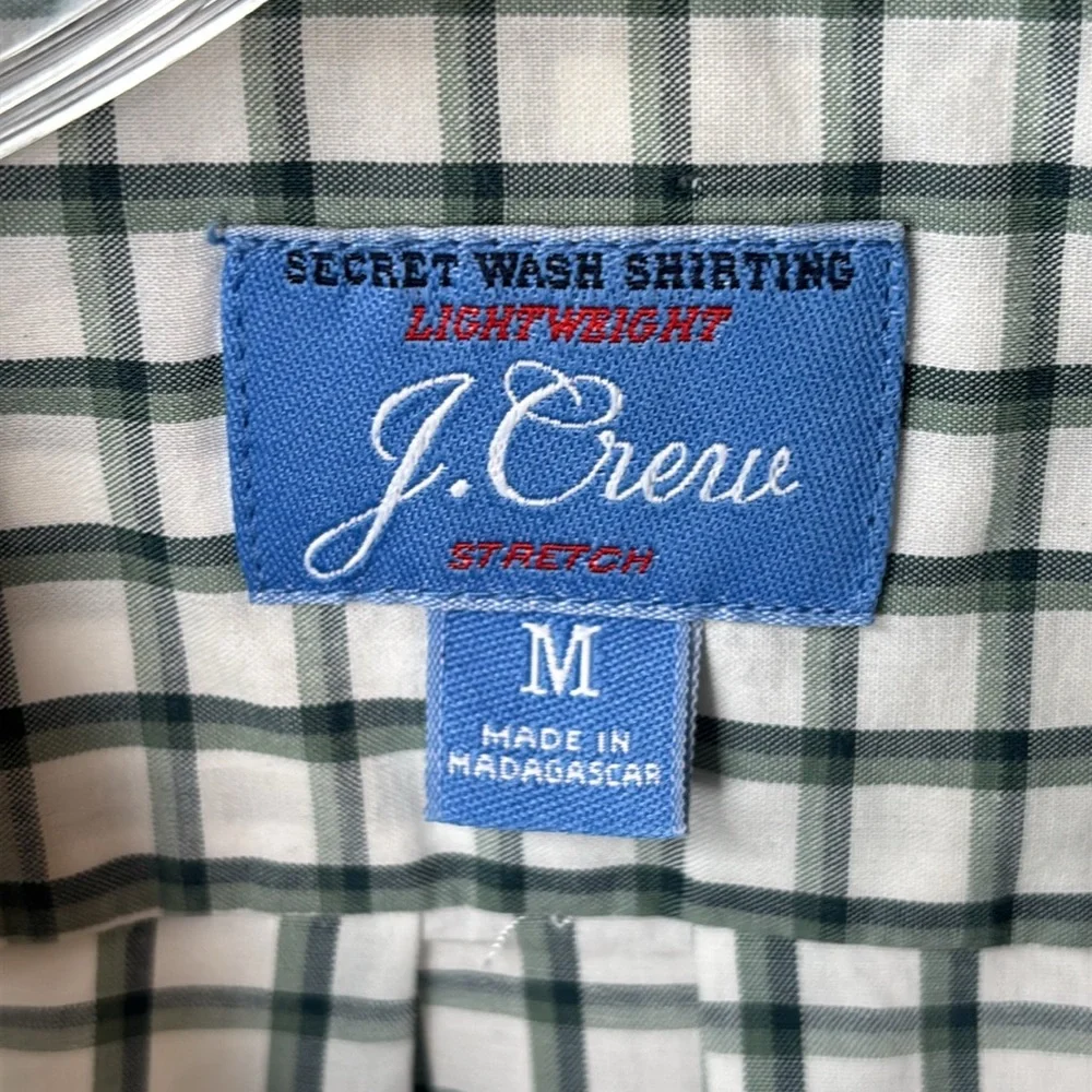 J. Crew Secret Wash Button Down Check Shirt White Green Men's Medium Slim